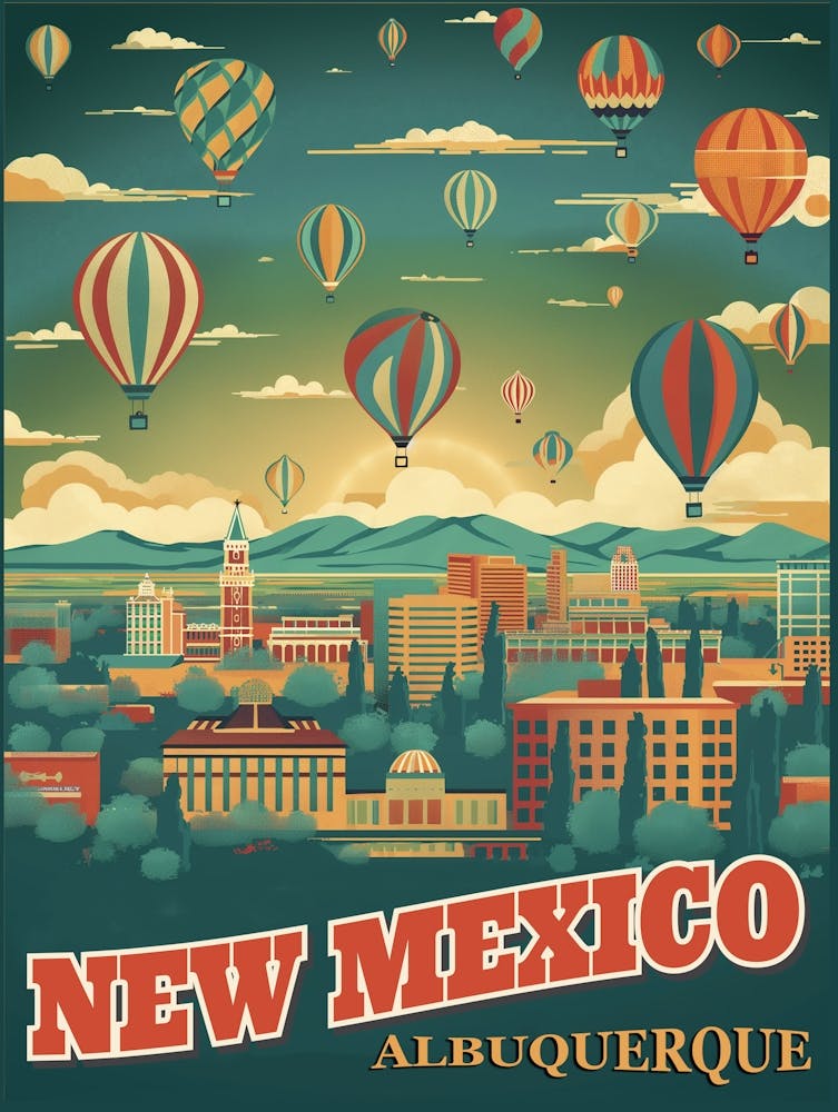 Albuquerque, New Mexico with a Hot Air Balloon Poster