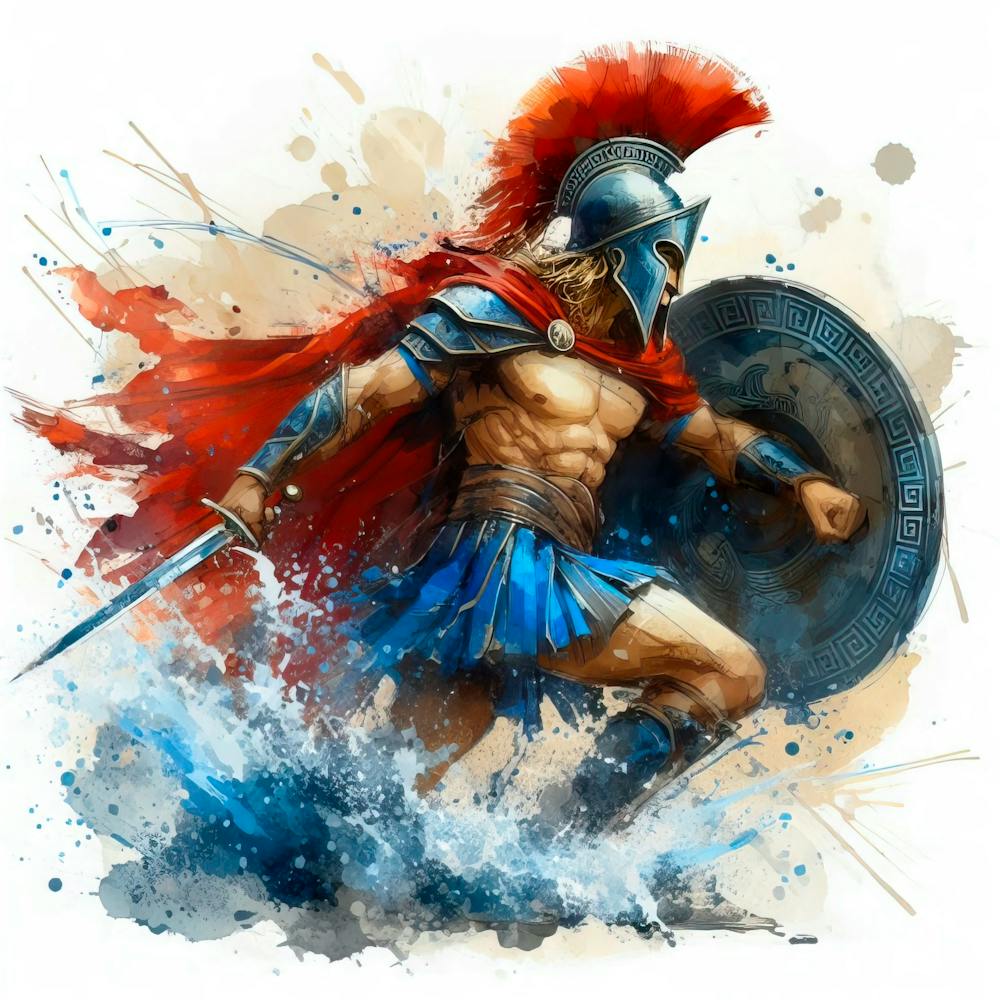 Spartan Greek Warrior In Watercolor 1