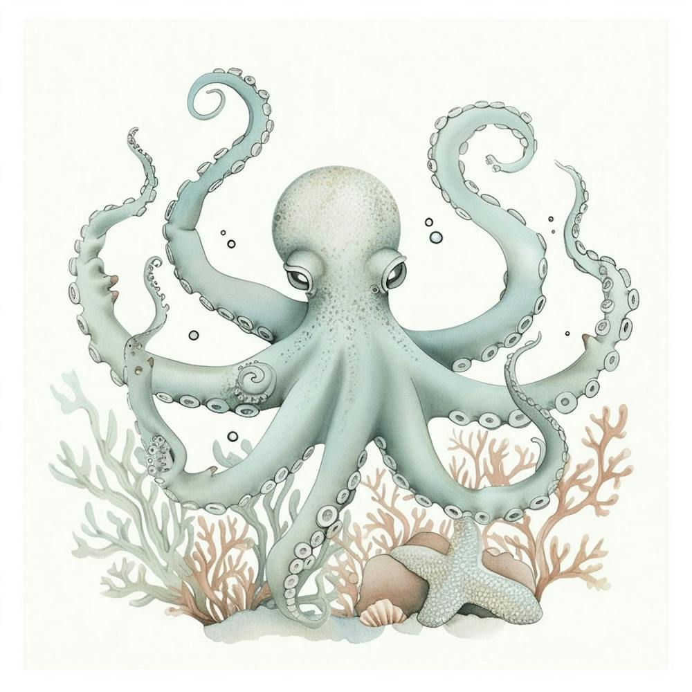 Storybook Style Octopus With Coral 4
