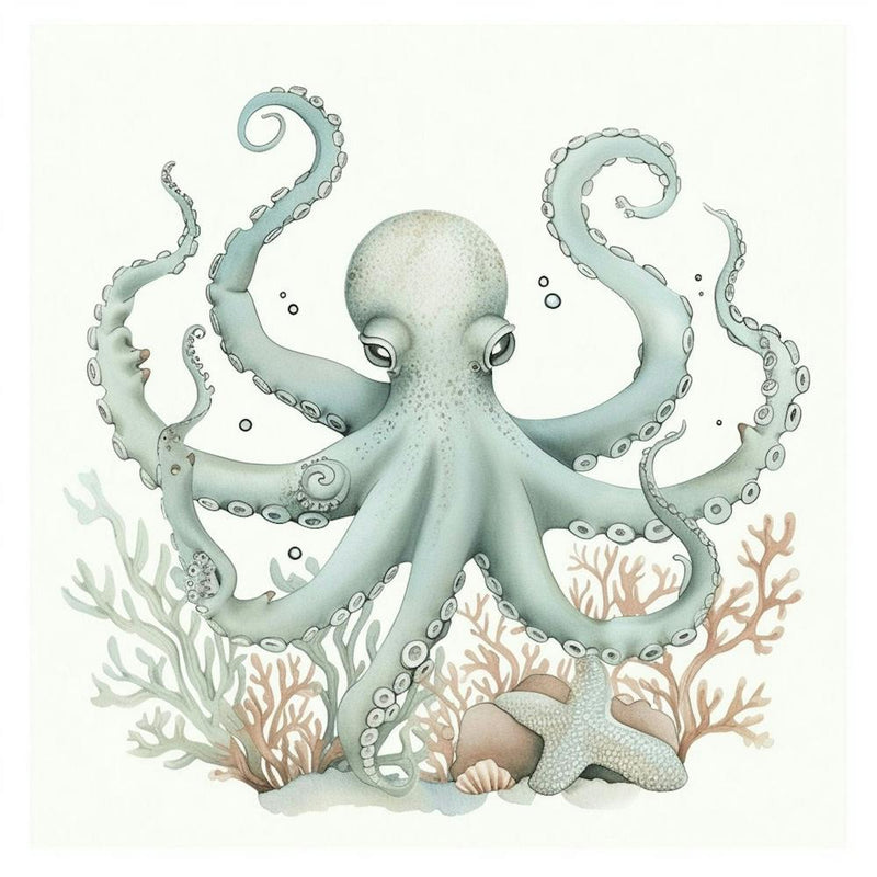 Storybook Style Octopus With Coral 4
