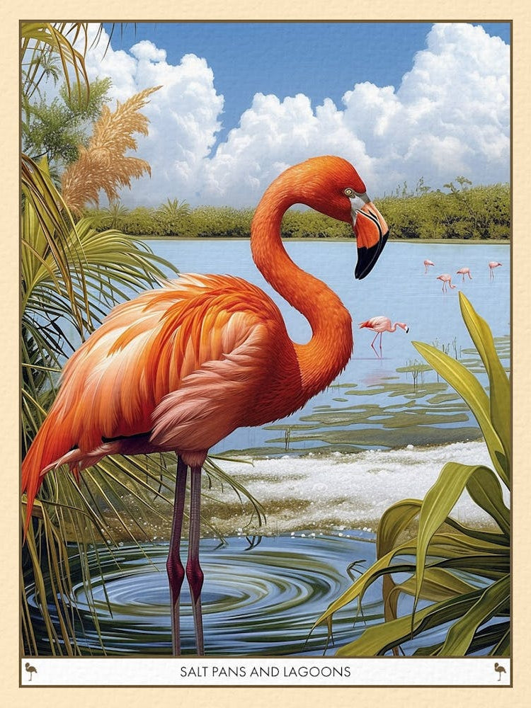 Greater Flamingo Salt Pans And Lagoons Tropical Illustration 2 Poster