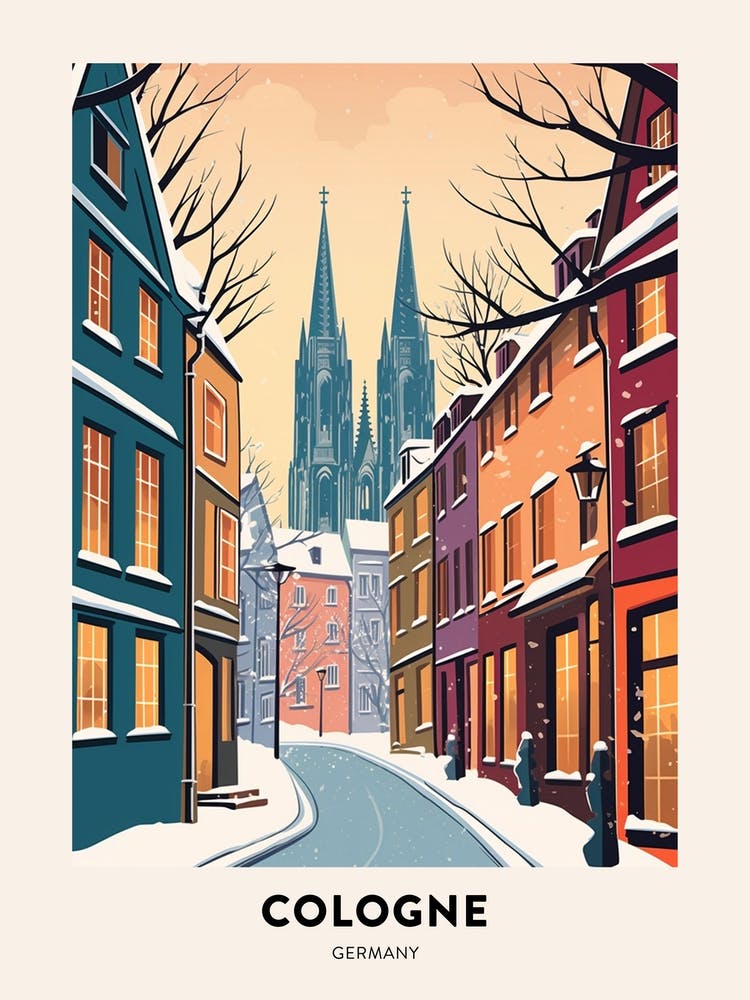Vintage Winter Travel Poster Cologne Germany 1