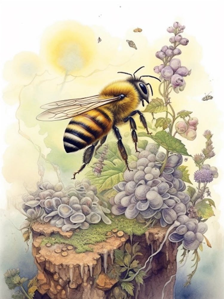 Hairy Footed Flower Bee Beehive Watercolour Illustration 1