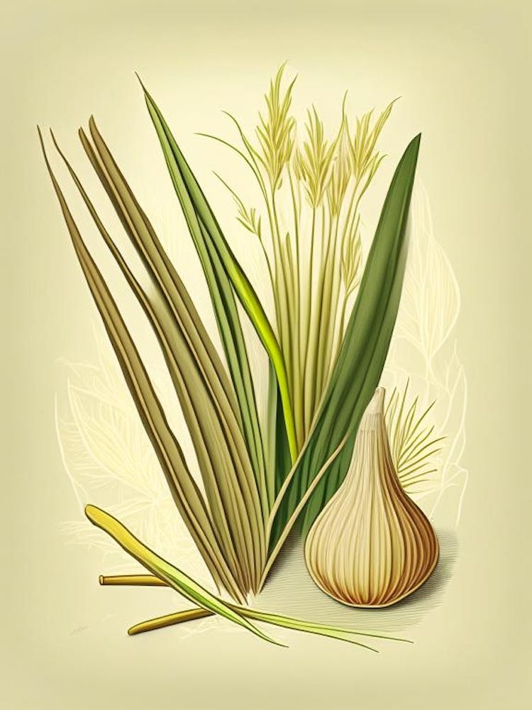 Lemongrass Spices And Herbs Retro Drawing 2
