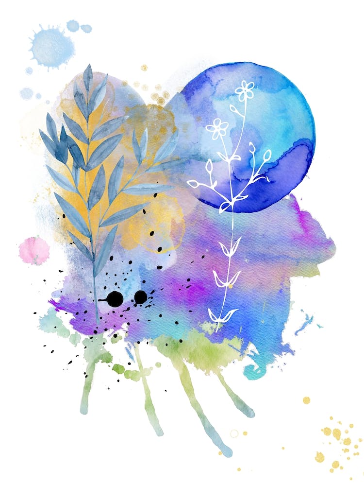 Watercolor Of Flowers And Leaves 1