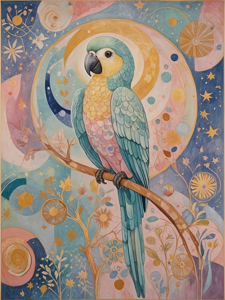 Whimsical Pastel Parrot On A Branch