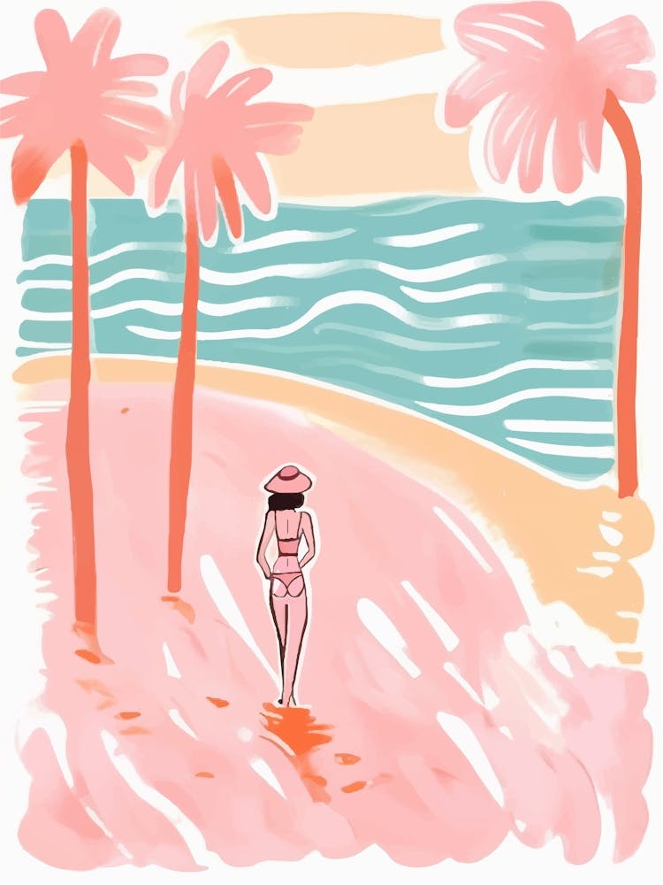 Girl At The Beach, pink painting