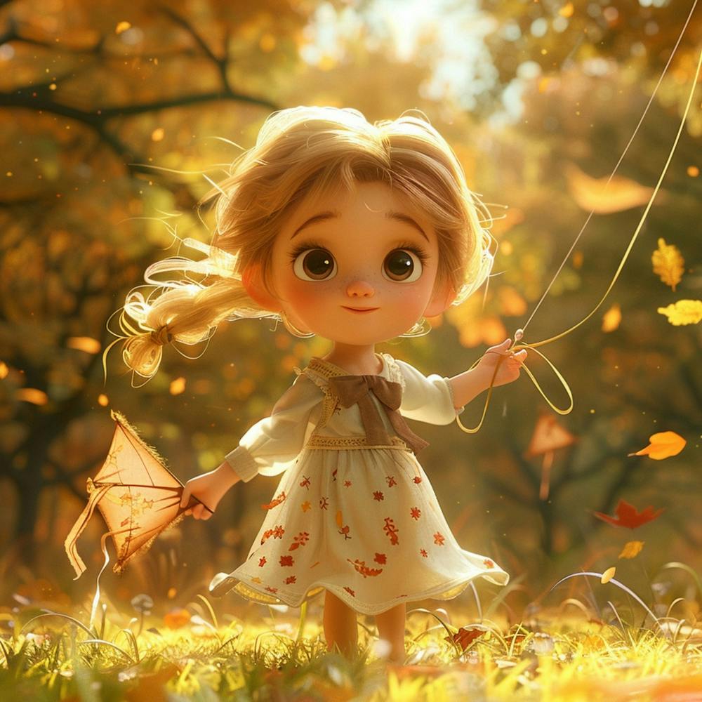 The Little Girl And Boy Were Flying Kites On The Lawn, And The Sunlight Was Shining On Them With Bright Smiles