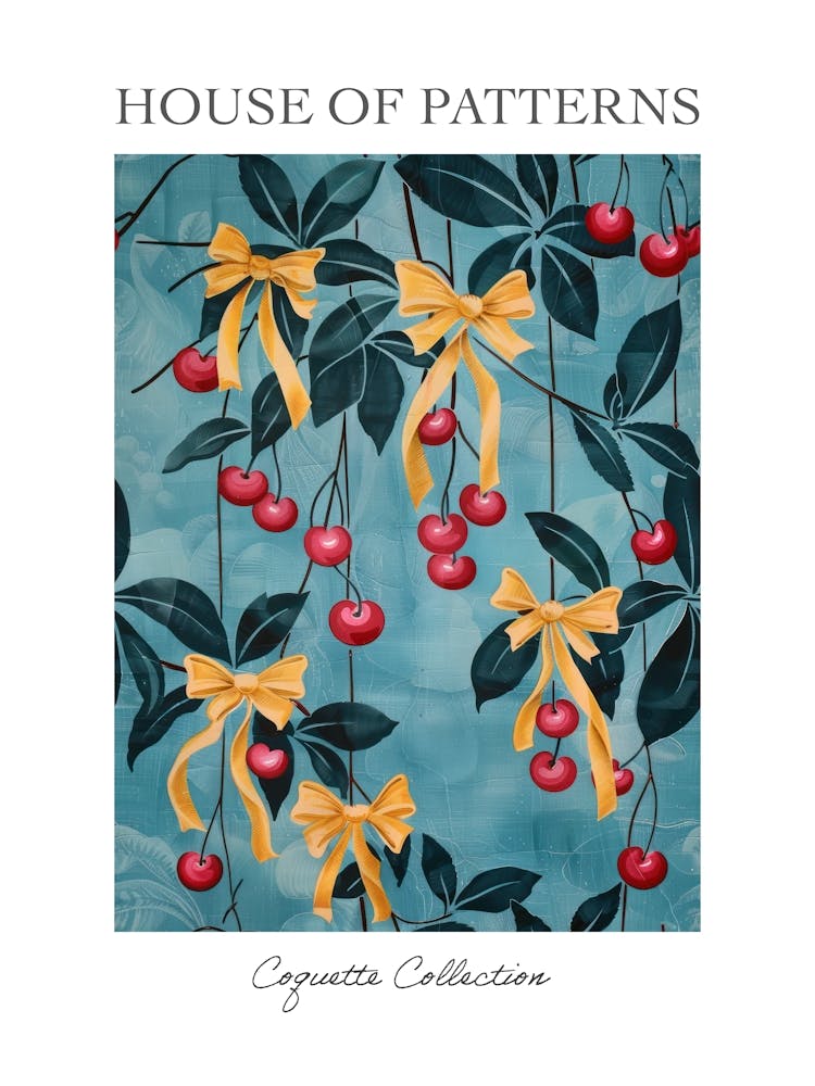 Cherries And Yellow Bows 5 Pattern Poster