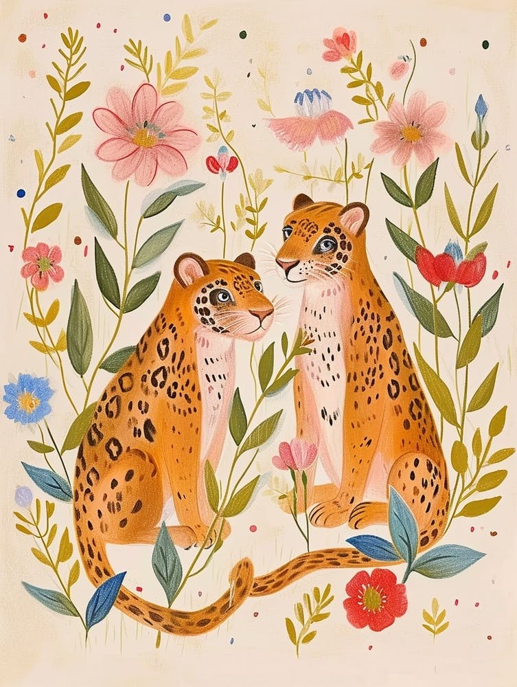 Dessin Animalier Floral Folk Jaguar 5