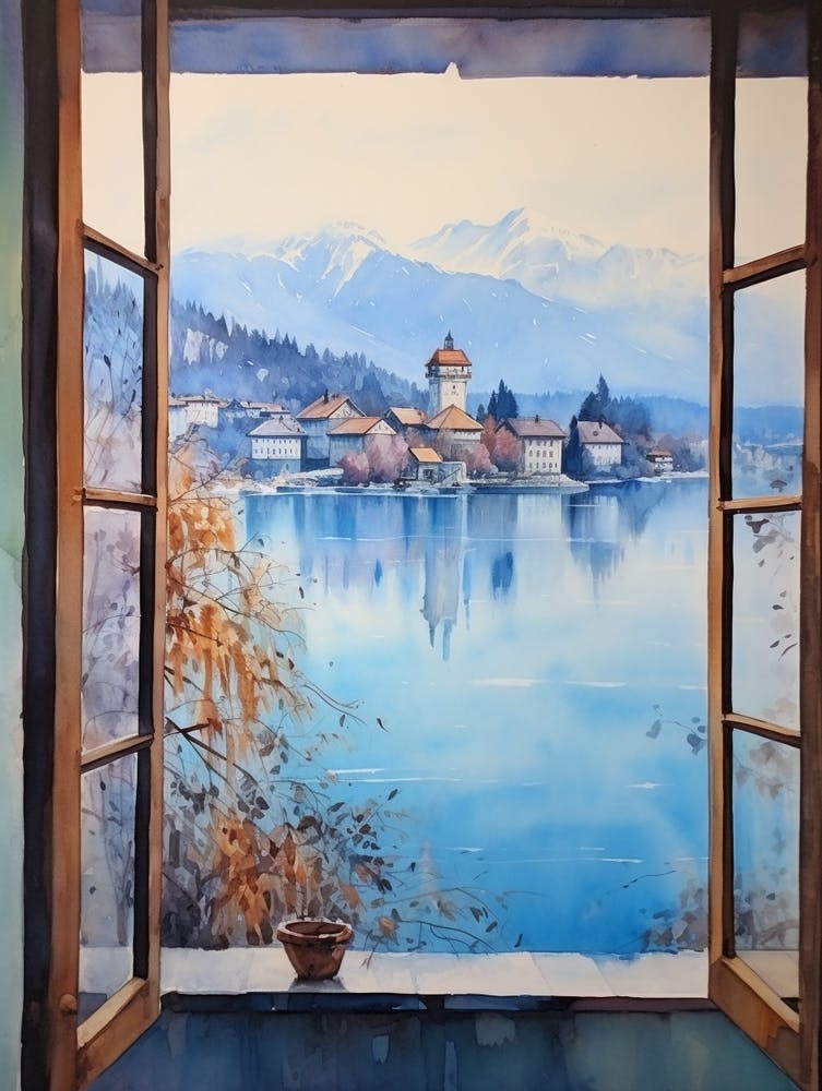 Winter Cityscape Lake Bled Slovenia 2