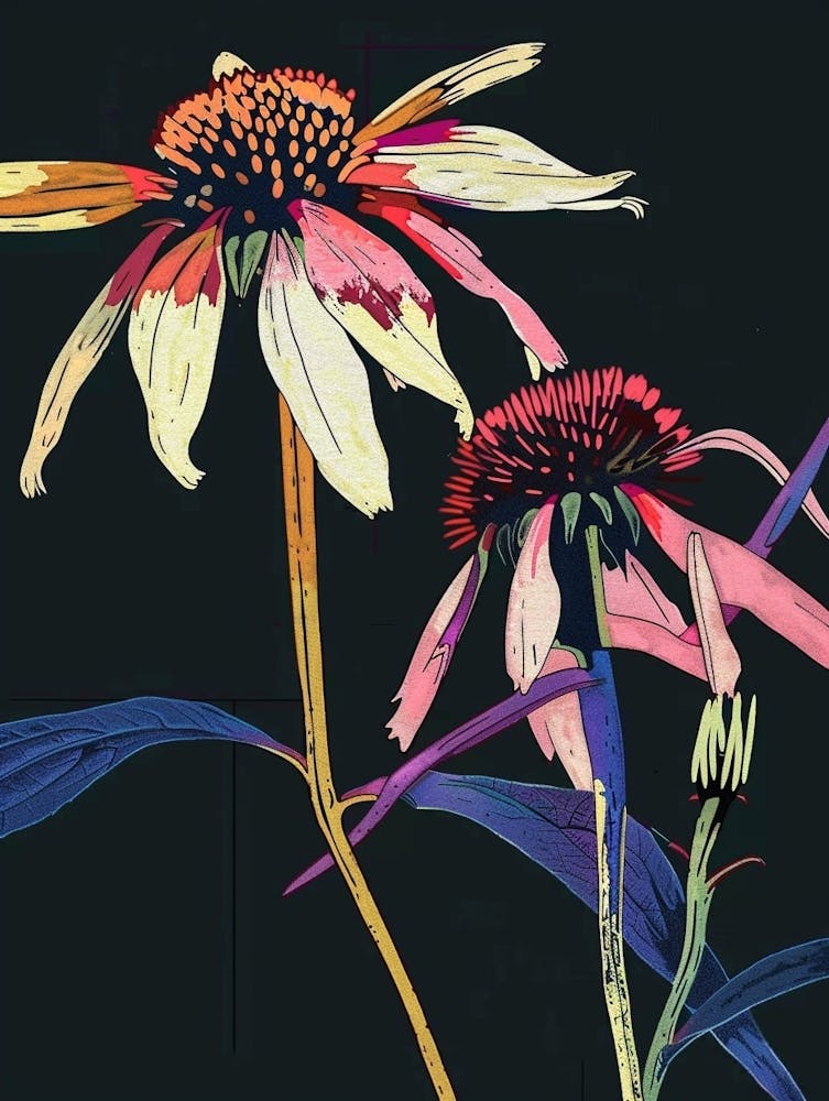 Neon Flowers On Black Coneflower 3