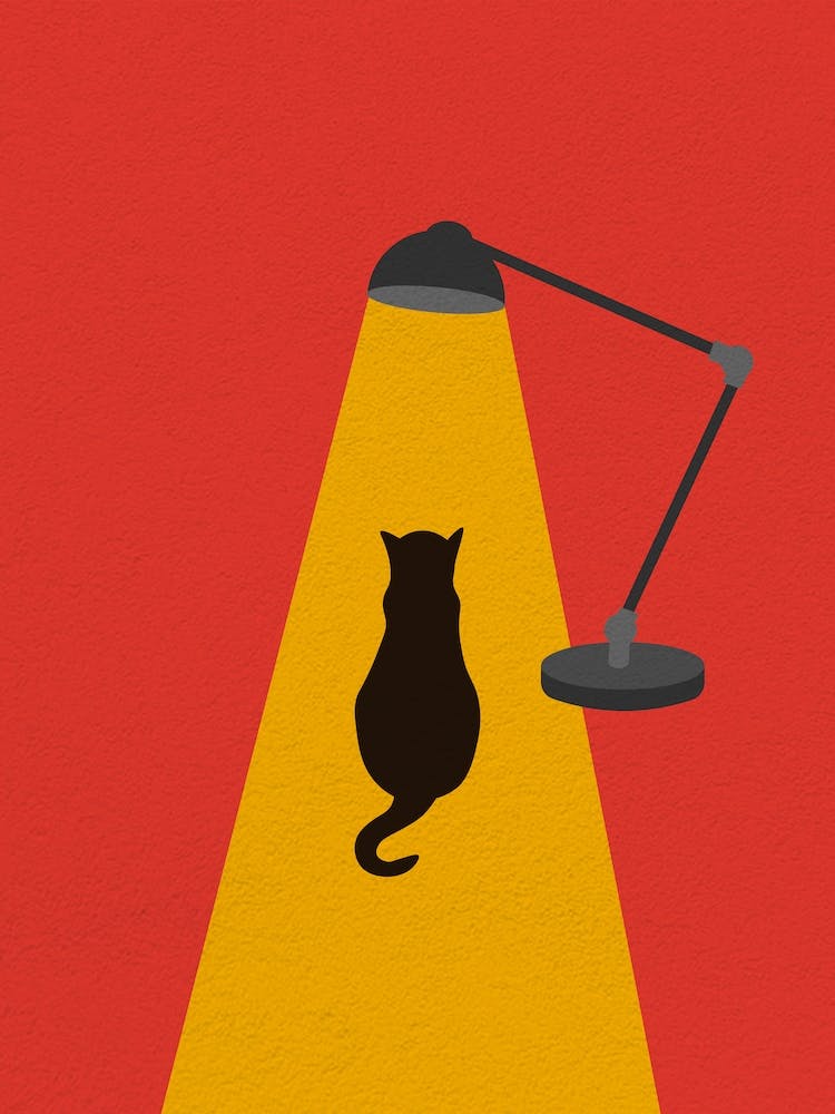 Vintage Minimal Art Cat Under Lamp