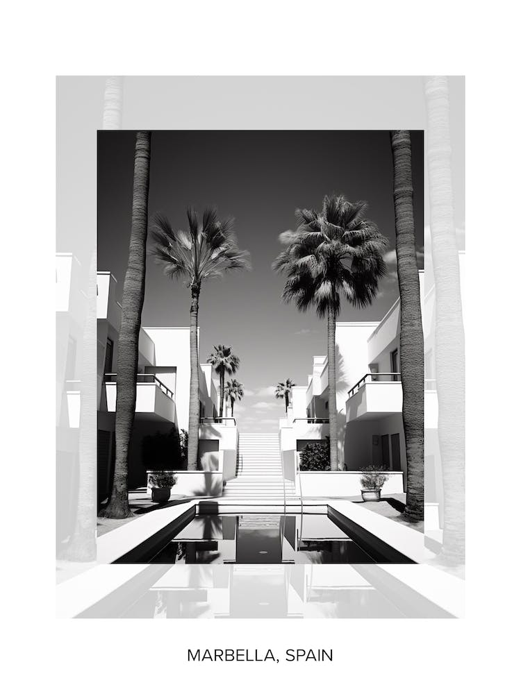 Poster Of Marbella, Spain, Black And White Old Photo 1