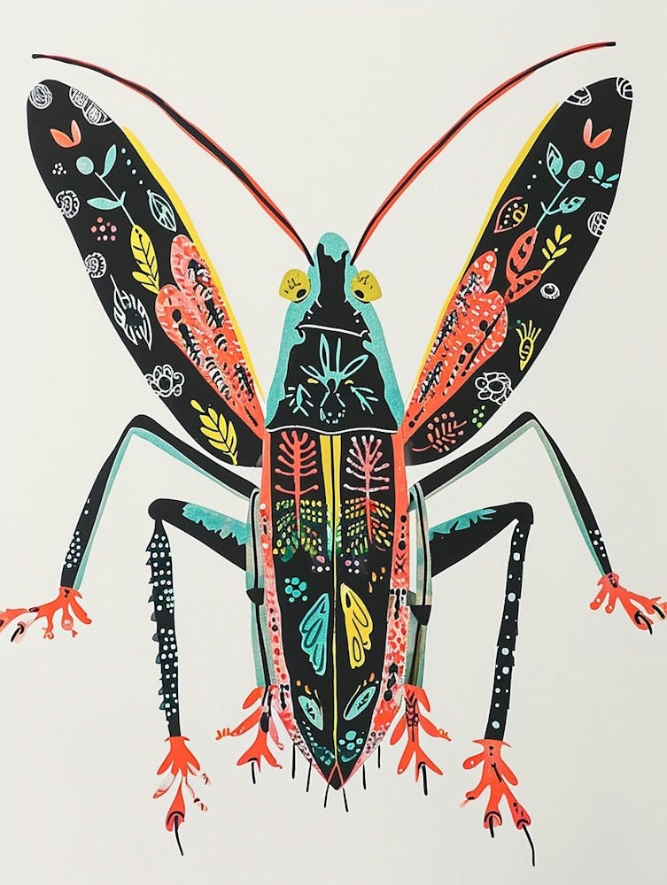 Colourful Insect Illustration Cricket 2 Art Print by Ritual Art Prints ...