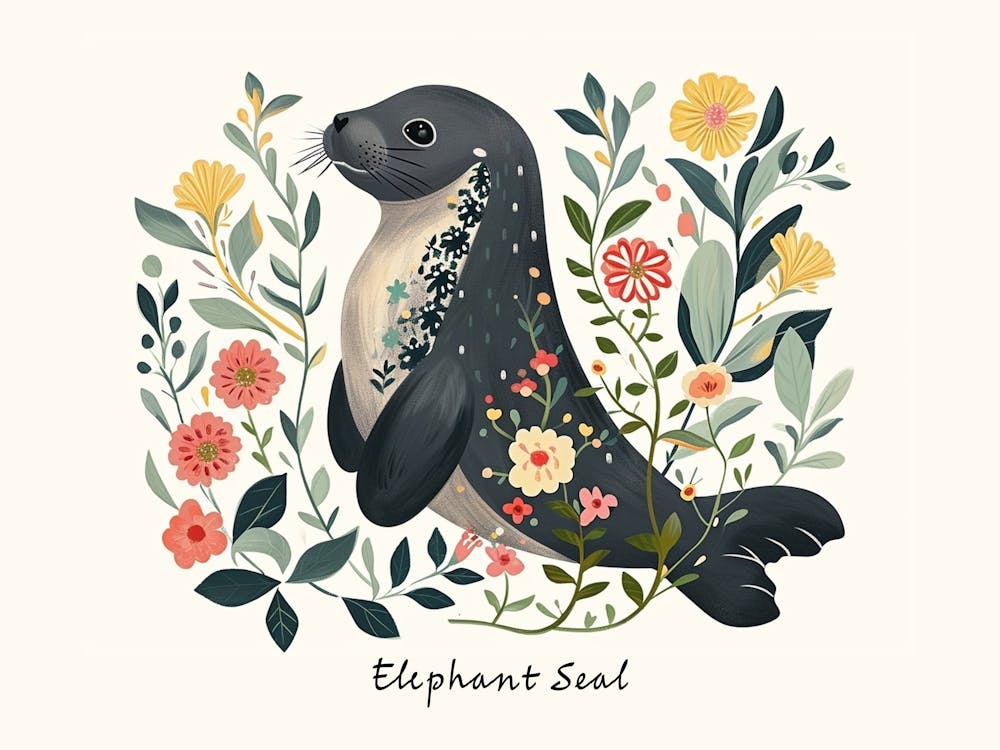 Petit Éléphant de Mer Floral 2 Affiche