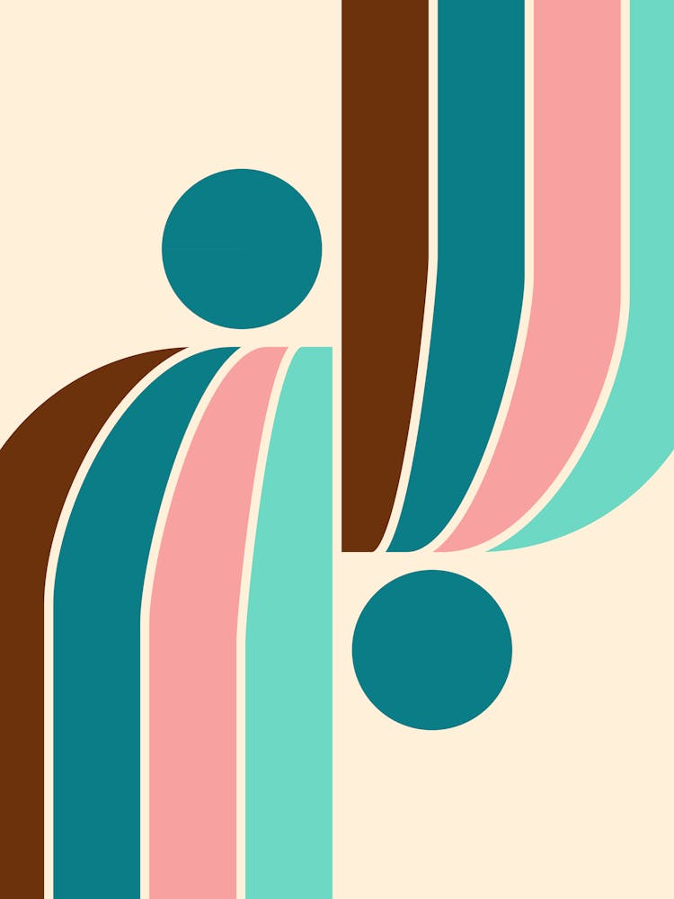 Arch Midcentury Modern Abstract Pattern Viiix In Teal Peach 01
