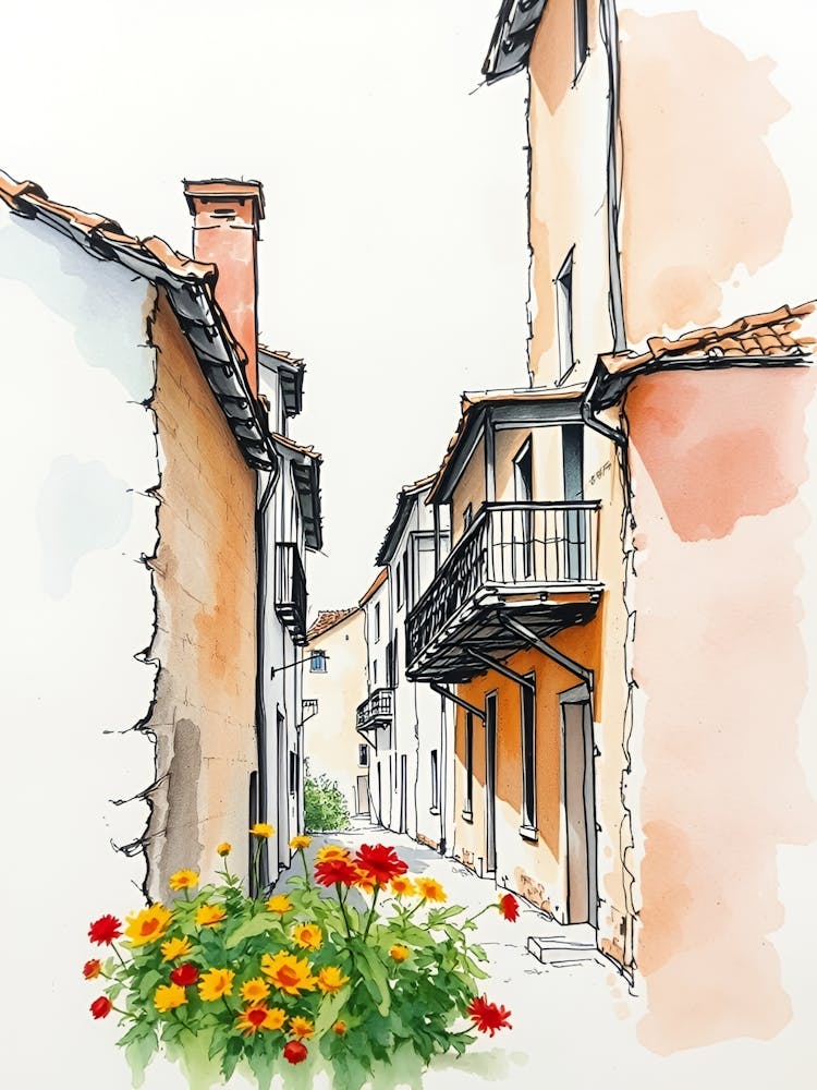 Watercolor Sketch Of A Street