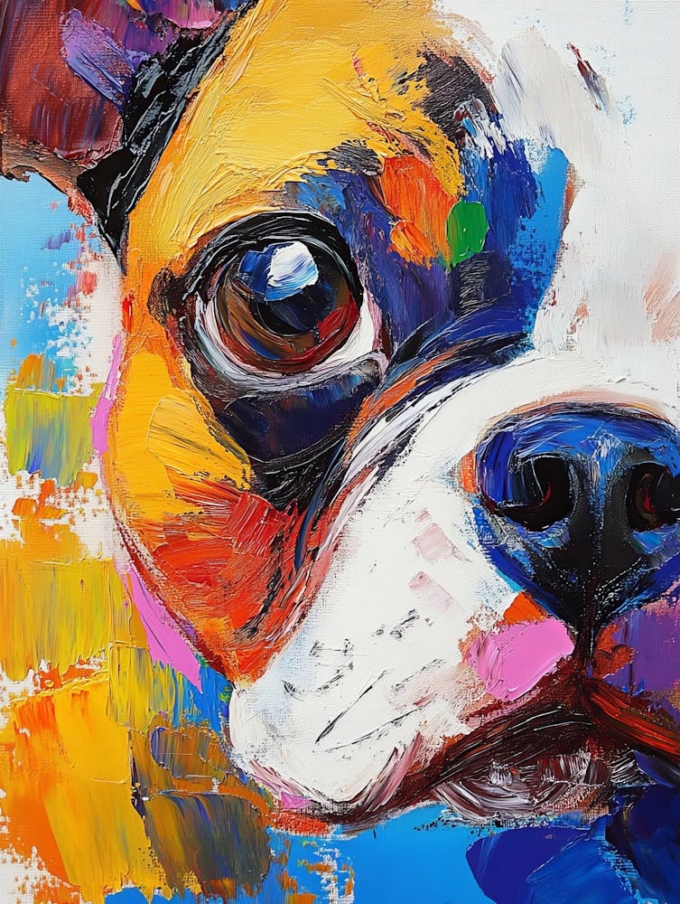 Oil Dog Portrait Painting In Multicolored Tones