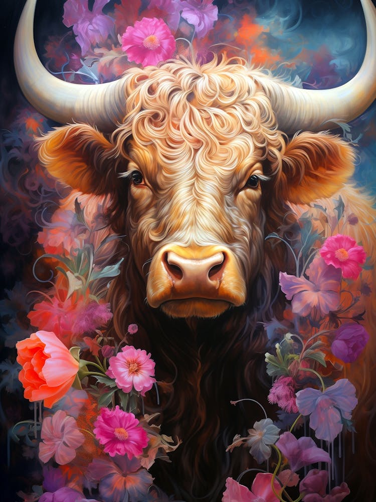 Bull In Flowers