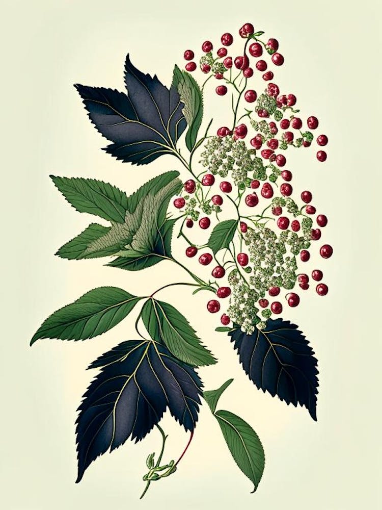 Elderberry Blossom Wildflower Vintage Botanical