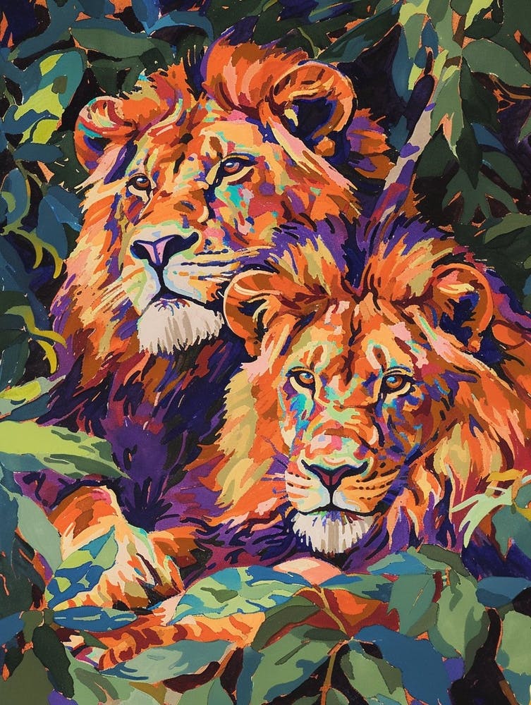 Asiatic Lion Mating Rituals Fauvist Painting 4
