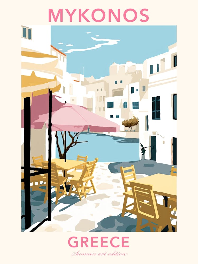 Mykonos, Greece, Flat Pastels Tones Illustration 4 Poster
