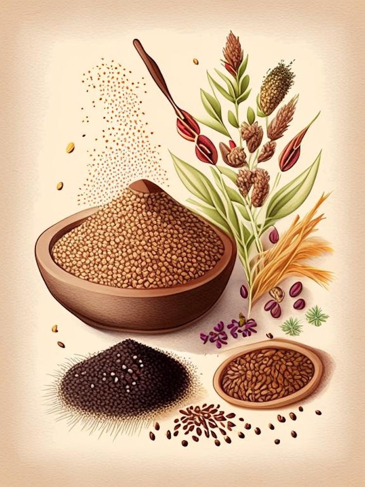 Sesame Seeds Spices And Herbs Retro Drawing 2