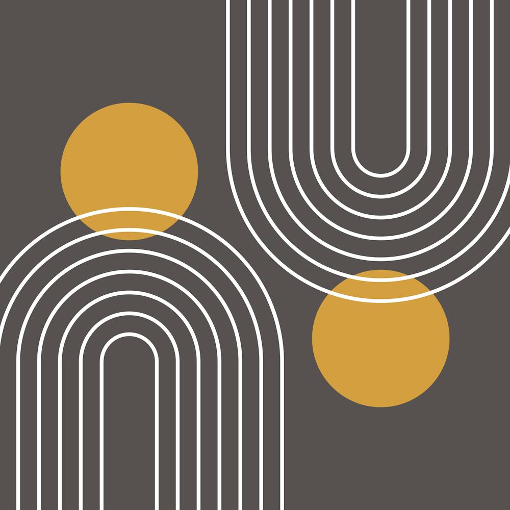 Mid Century Modern Geometric C32 In Earthy Gold (Rainbow And Sun Abstract) 02