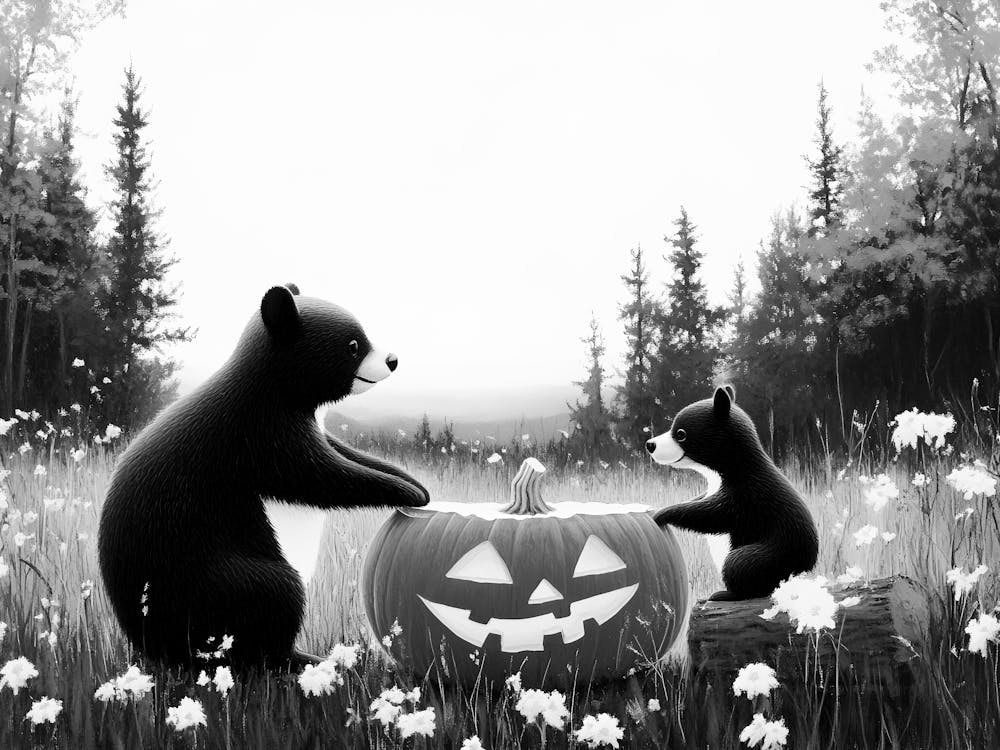 Black Bears In A Pumpkin