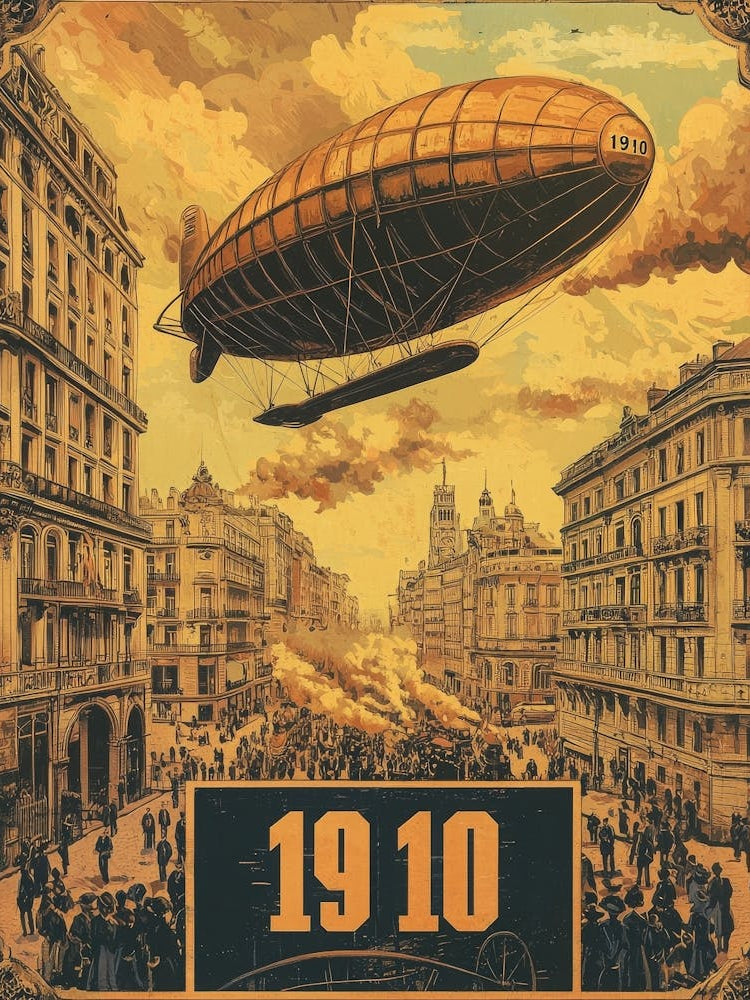 Aihrgdesign A Vintage Poster Of An Early Airship Soaring Abov 094872b1 7402 4bb1 8862 6f13ea3ea965 0