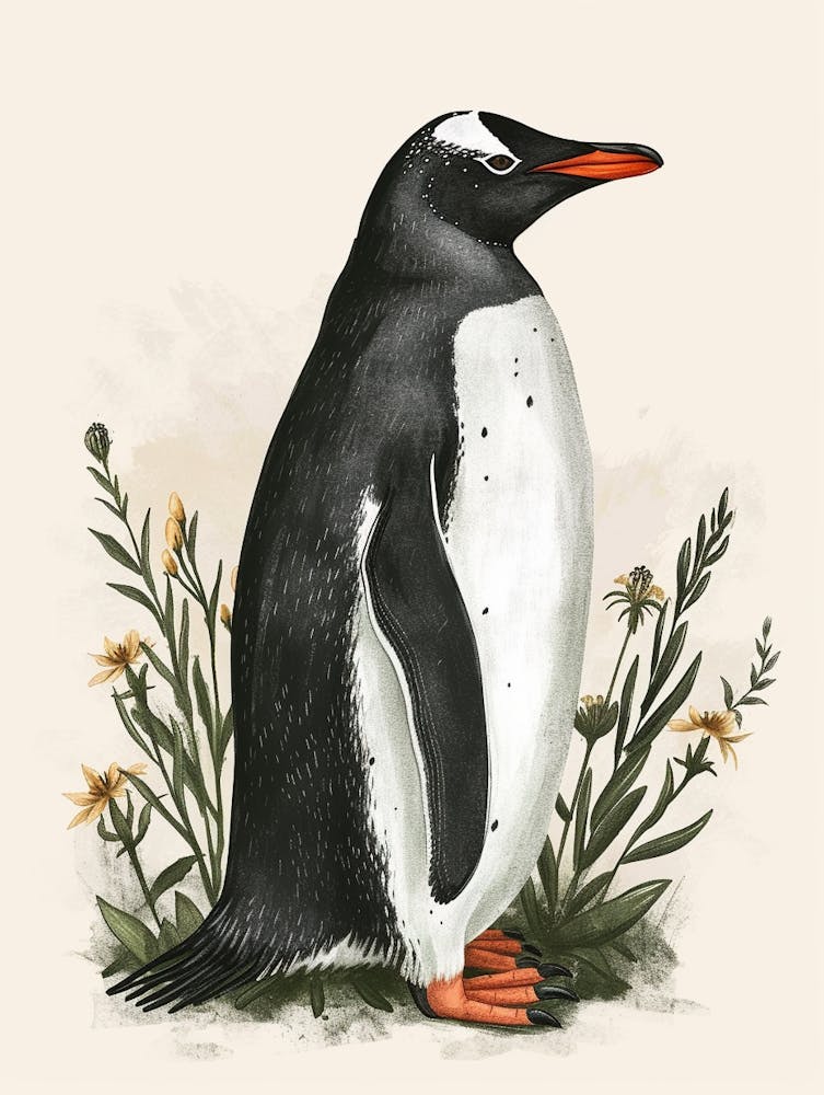 Adlie Penguin Bleaker Island Vintage Botanical Painting 3