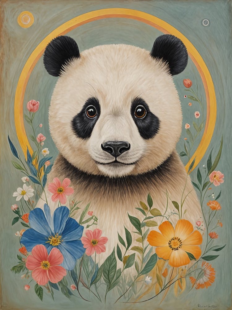 Panda Bear And Flowers