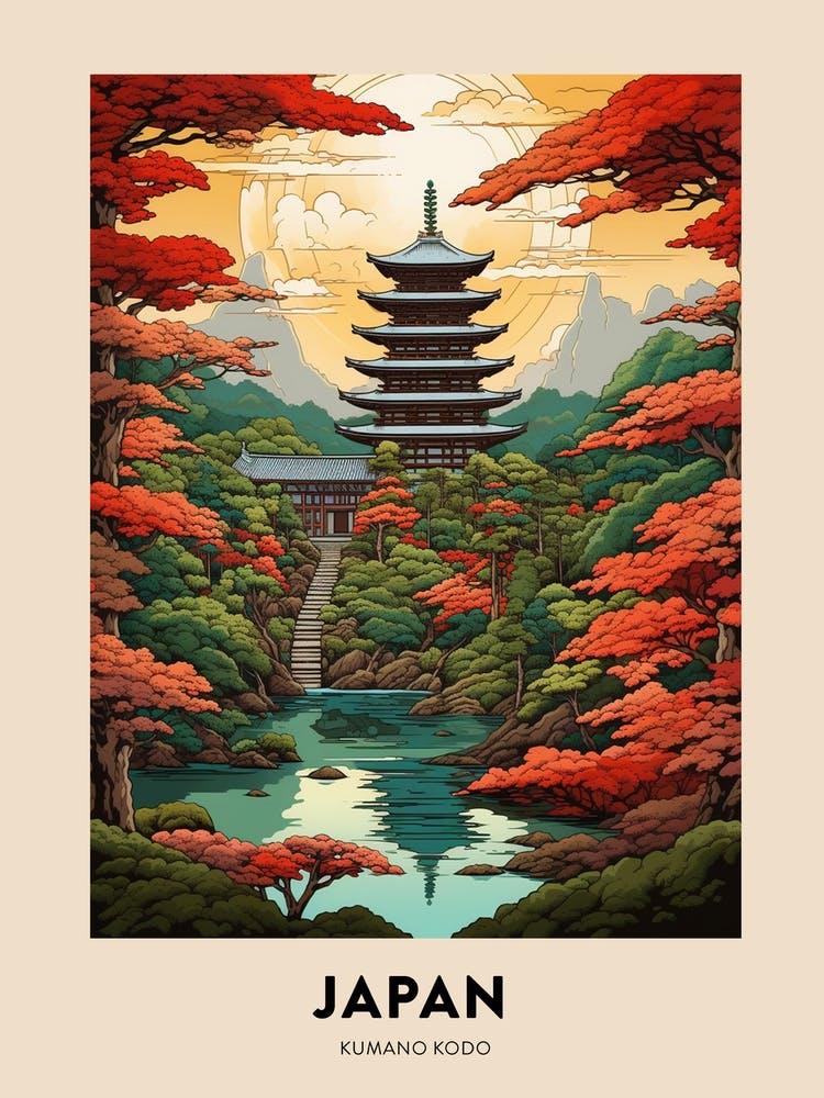 Kumano Kodo Japan 2 Vintage Hiking Travel Poster