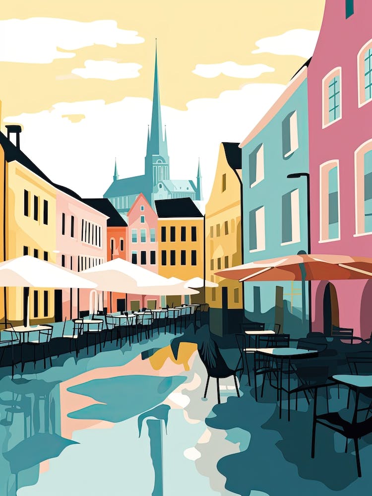 Aarhus, Denmark, Flat Pastels Tones Illustration 3