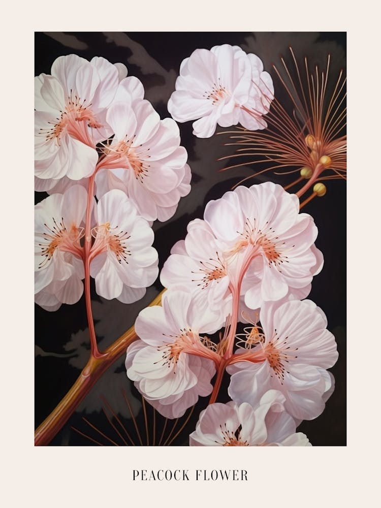 Floral Illustration Peacock Flower Poster