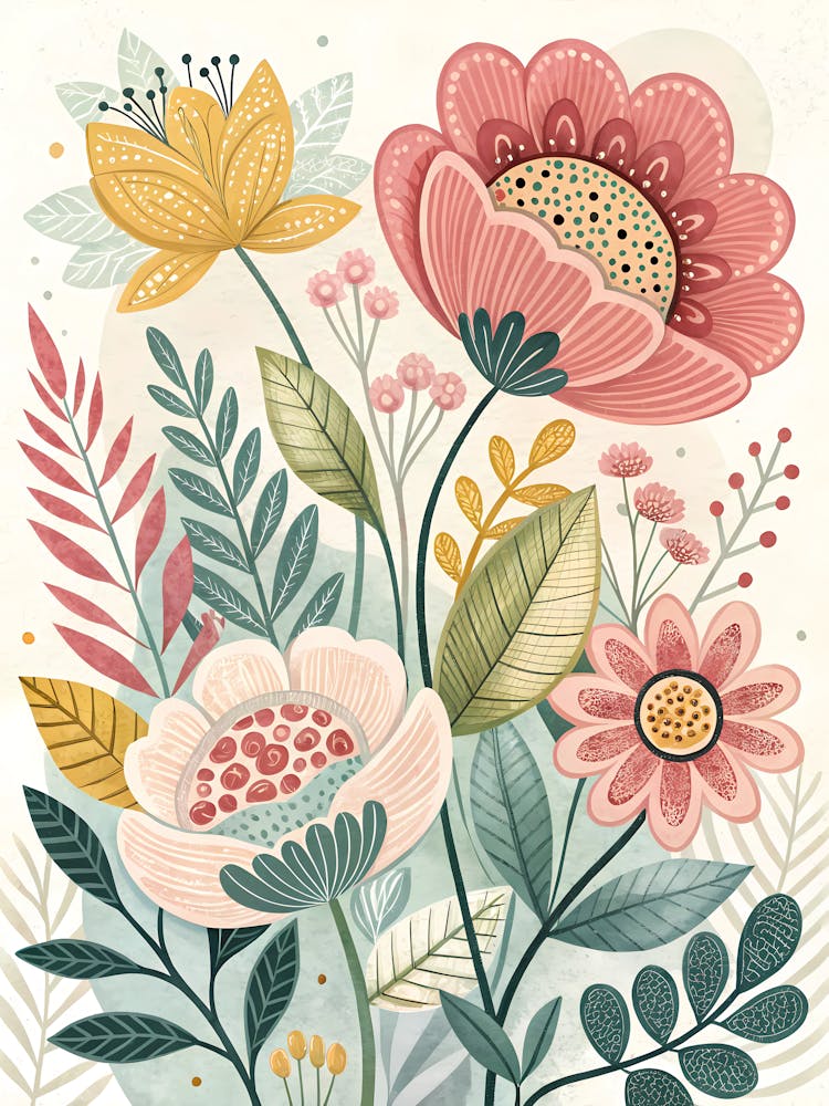 Mid-Century Modern Floral Whimsical Garden
