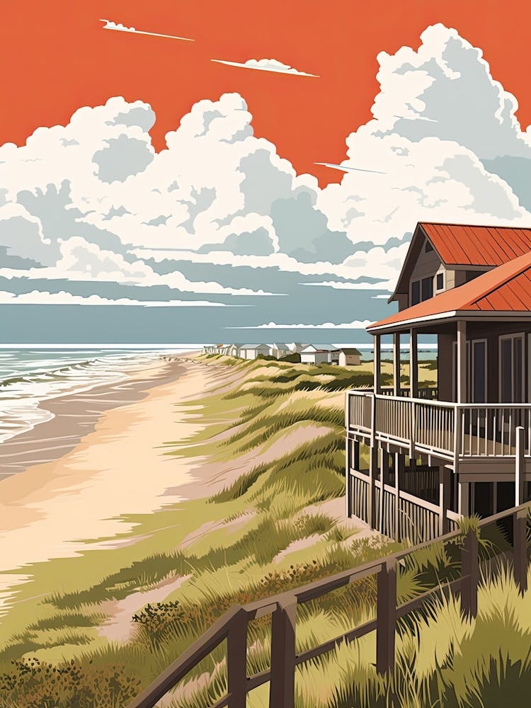 Outer Banks North Carolina, Usa, Flat Illustration 1