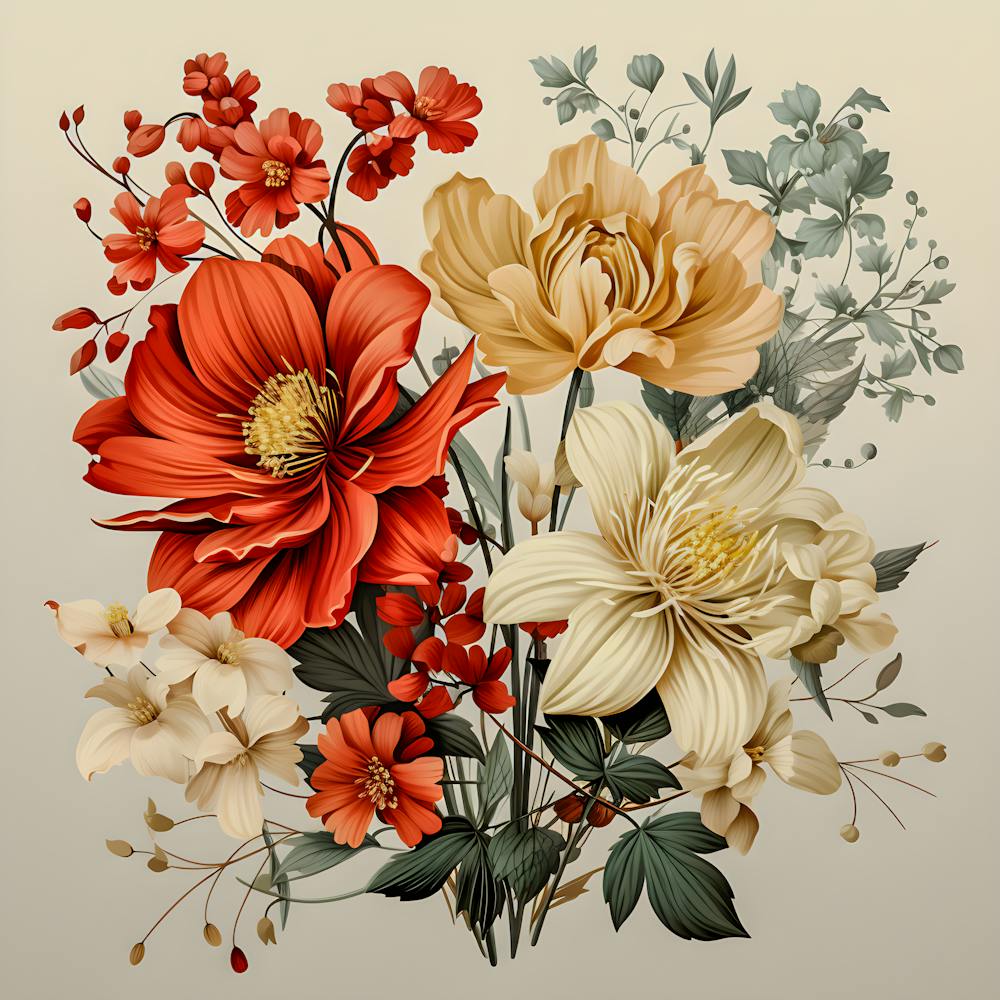 Blooming Serenity - Elegant Digital Floral | Vintage Botanical Wall Decor | Home Office Art