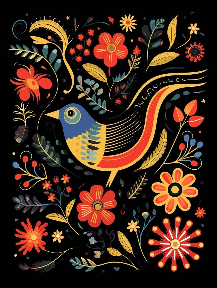 Folk Bird Illustration Blackbird 2