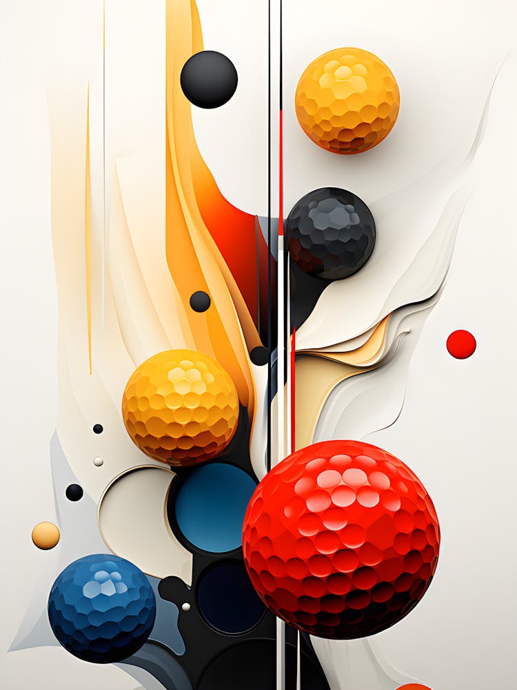 Abstract Golf Ball Wall Art – Vibrant Modern Sports Print in Red, Yellow, Blue, and Black