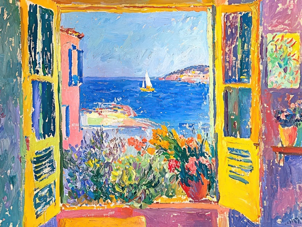 Open Window Boats Matisse Style Landscape