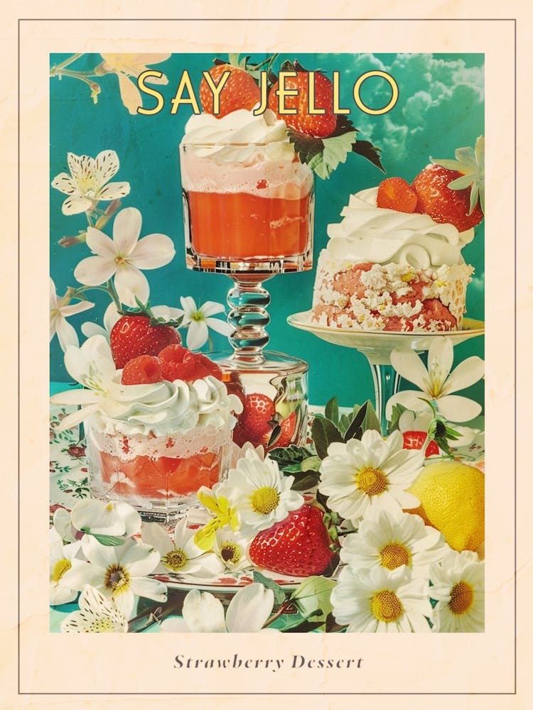 Retro Layered Strawberry Dessert Collage 2 Poster