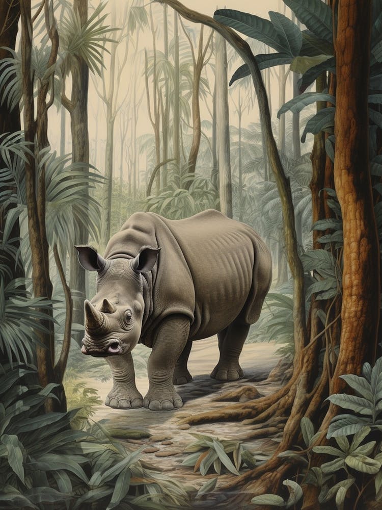 Illustration Of Rhino In The Distance Realistic Illustration 2