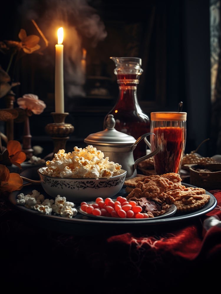 Table With Food And Drinks