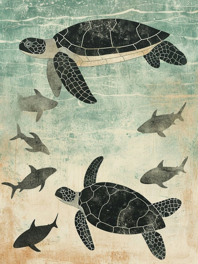 Vintage Textured Sea Turtles