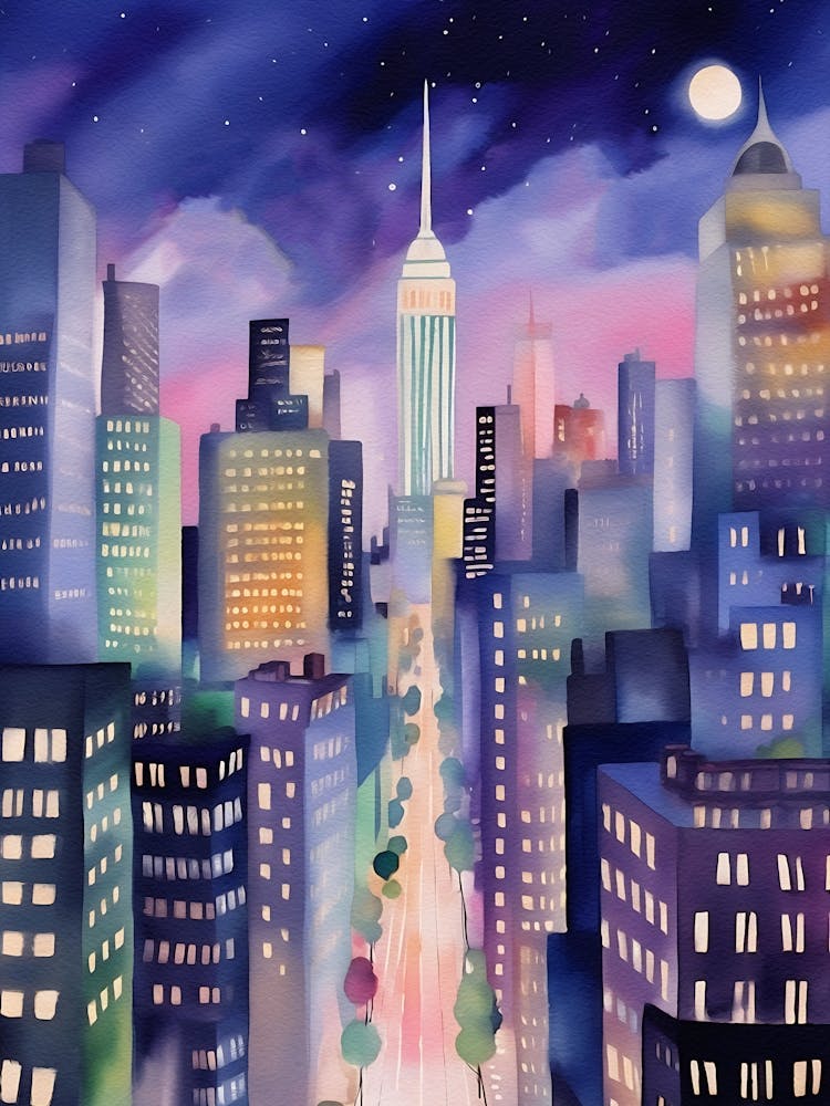 New York City At Night Painting