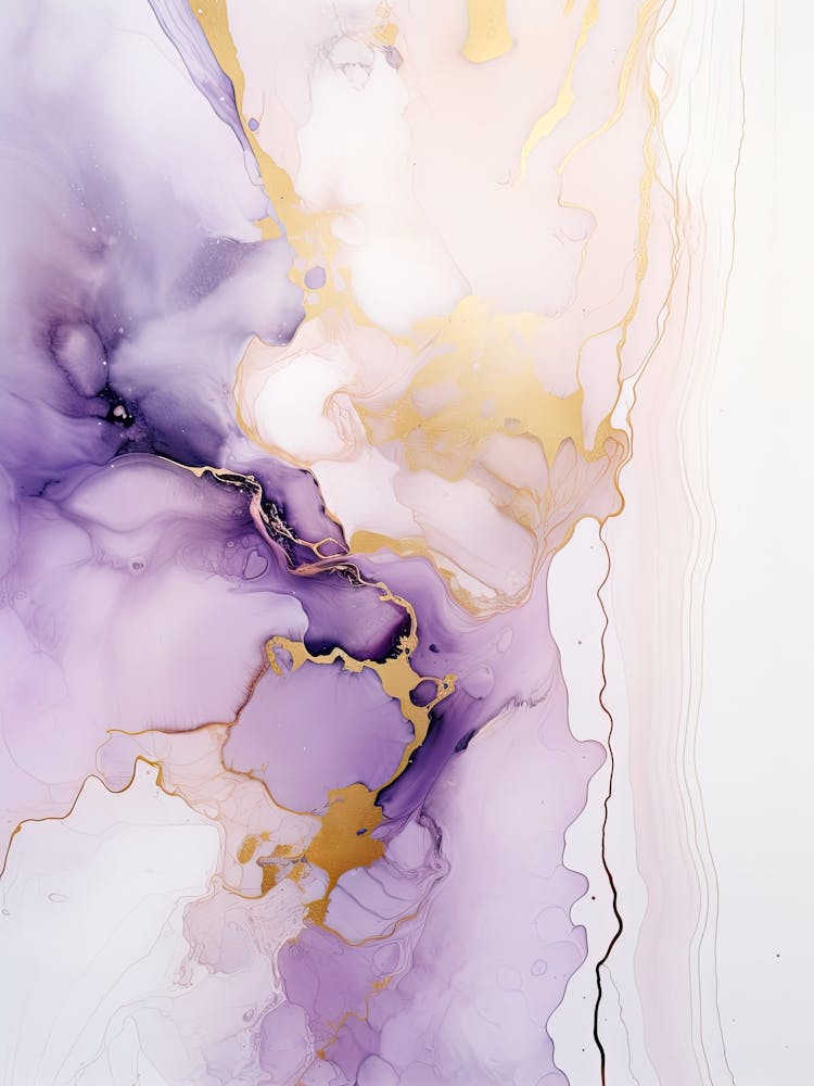 Lilac, Black, Gold Flow Asbtract Painting 7