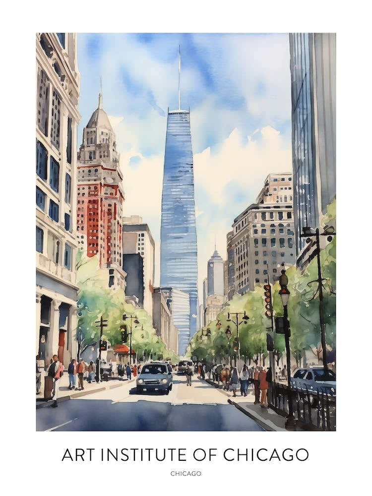 Art Institute Of Chicago 2 Chicago Watercolour Travel Poster