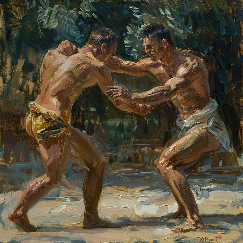 A Greco Roman Wrestling Oil Painting